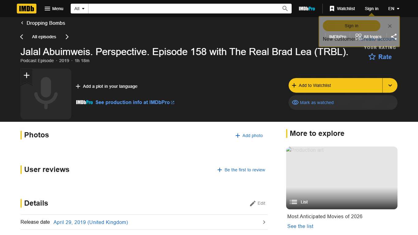 "Dropping Bombs" Jalal Abuimweis. Perspective. Episode 158 with The Real Brad Lea (TRBL). (Podcast Episode 2019) - IMDb